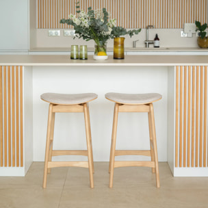 Lot de 2 tabourets pour îlot central 65,5 cm en bois et tissu beige - Jude
