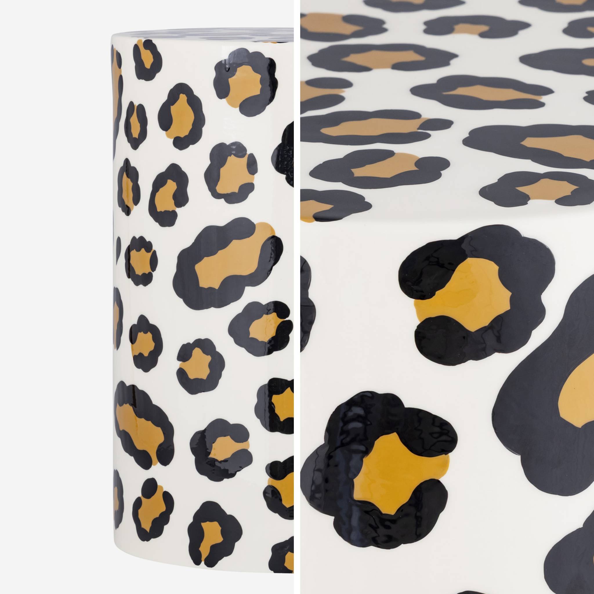 Table d'appoint. bout de canapé. table de chevet acier émaillé.  motif léopard. Ø33 x H 46cm - Noko