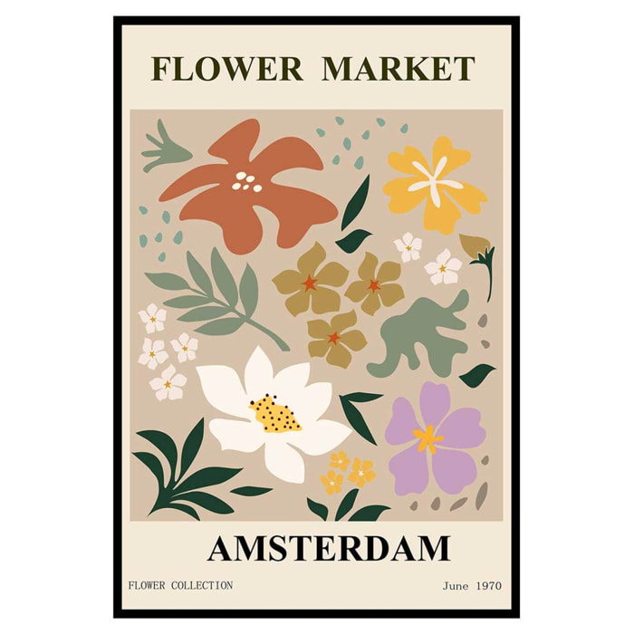 Affiche encadrée fleurs abstraites colorées Affiche + cadre en métal - Noir