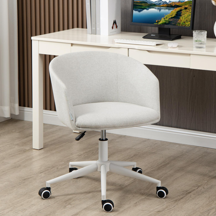 Silla de Oficina Giratoria Tejido de Lino Silla de Escritorio Ergonómica Altura Ajustable con Reposabrazos y Asiento Acolchado Carga 120 kg para Salón Dormitorio 56x56x72-82 cm Gris