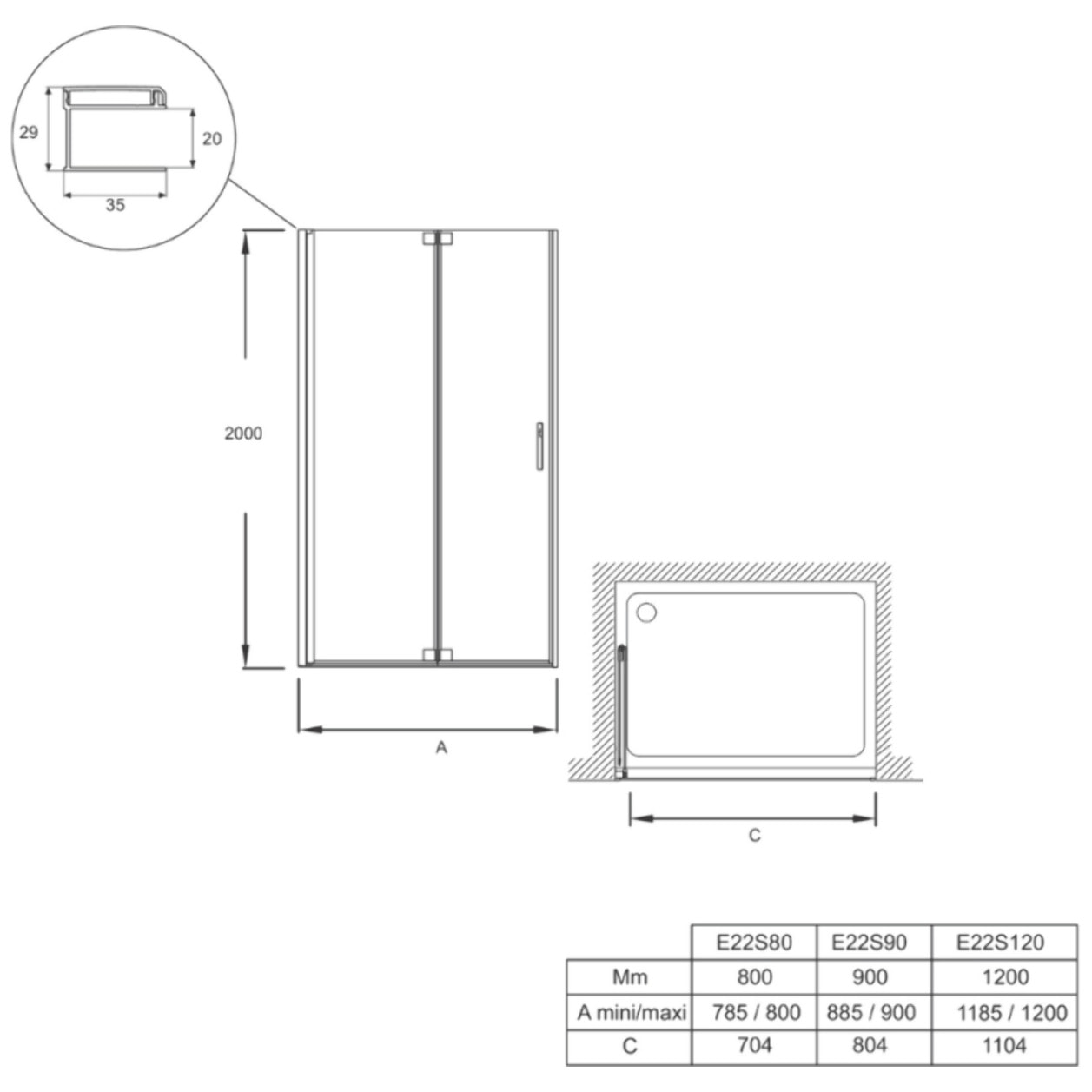 Porte de douche pliante 120 x 200 cm Contra chromé