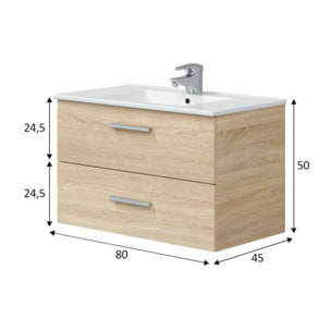 Mobile sottolavabo Felix, Mobiletto da bagno, Contenitore porta lavabo, Armadio per lavandino, 80x45 h50 cm, Rovere