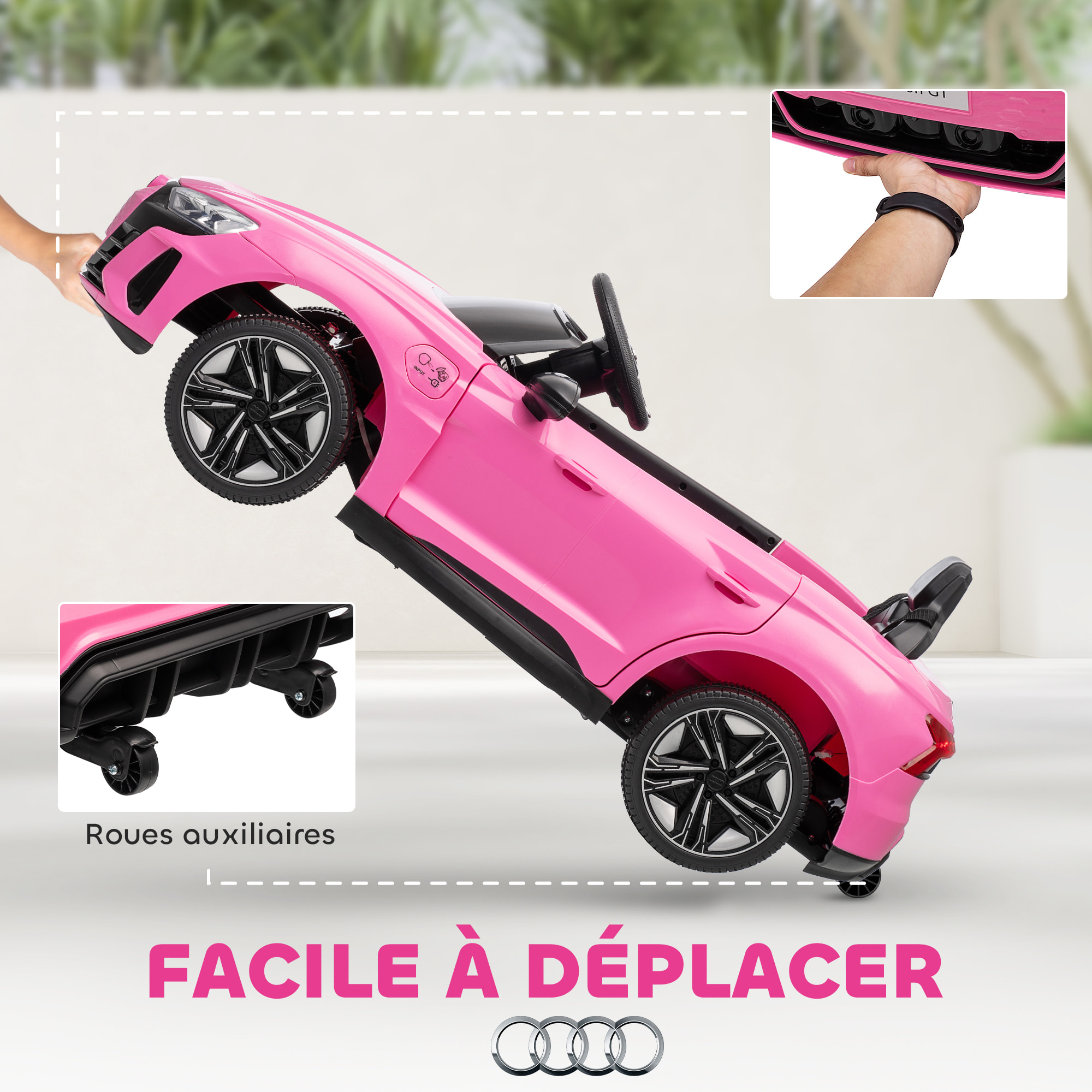 Véhicule électrique enfant Audi RS e-tron GT V. max. 5 Km/h télécommande effets sonores + lumineux rose