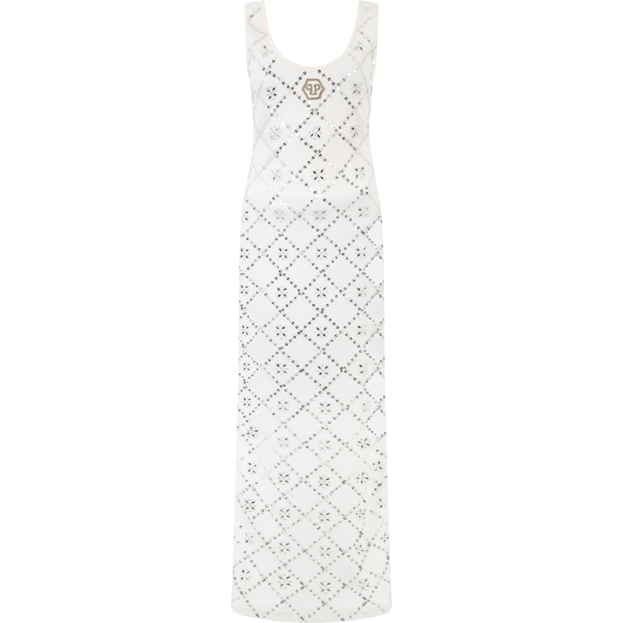 PHILIPP PLEIN Long Tank Dress Rhomb Flowers Strass