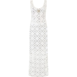 PHILIPP PLEIN Long Tank Dress Rhomb Flowers Strass