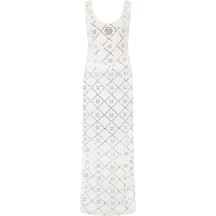 PHILIPP PLEIN Long Tank Dress Rhomb Flowers Strass