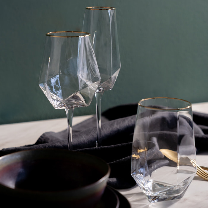 Verres à eau Diamond Rim dorés set de 4 Kare Design