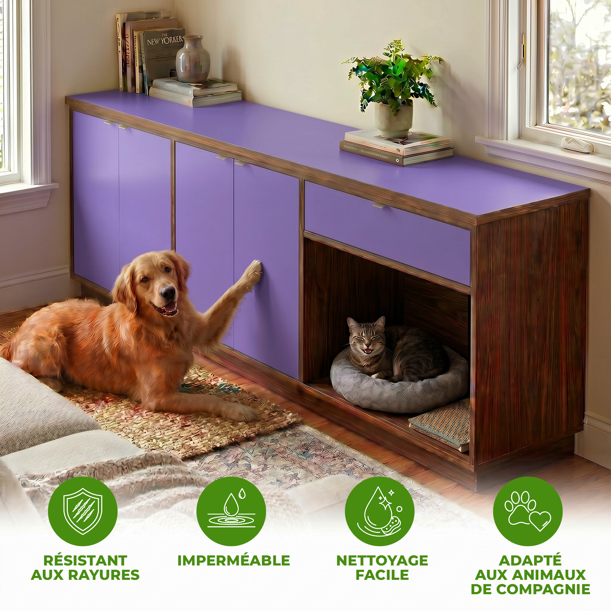Rouleau adhésif décoratif Vinyle au Mètre - Lavande - Sticker Lavable Imperméable Mur Cuisine Meubles