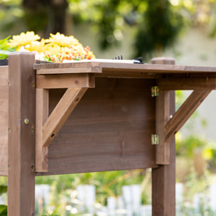 Jardinière sur pied - potager sur roulettes - étagère, tablette rabattable, inserts d'irrigation, feutre drainage - bois pré-huilé foncé