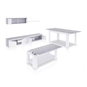 Pack salón con mesa de centro y mesa de comedor Arlet Max Blanco Artik (Blanco Mate) - Gris Cemento