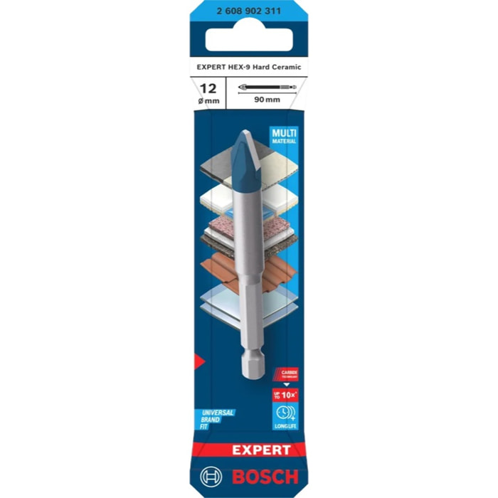 Forêt hard céramic HEX-9 expert 12X90mm -BOSCH - 2608902311