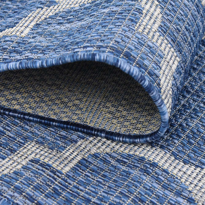 Moa- tapis d'extérieur rond bleu à motif gris