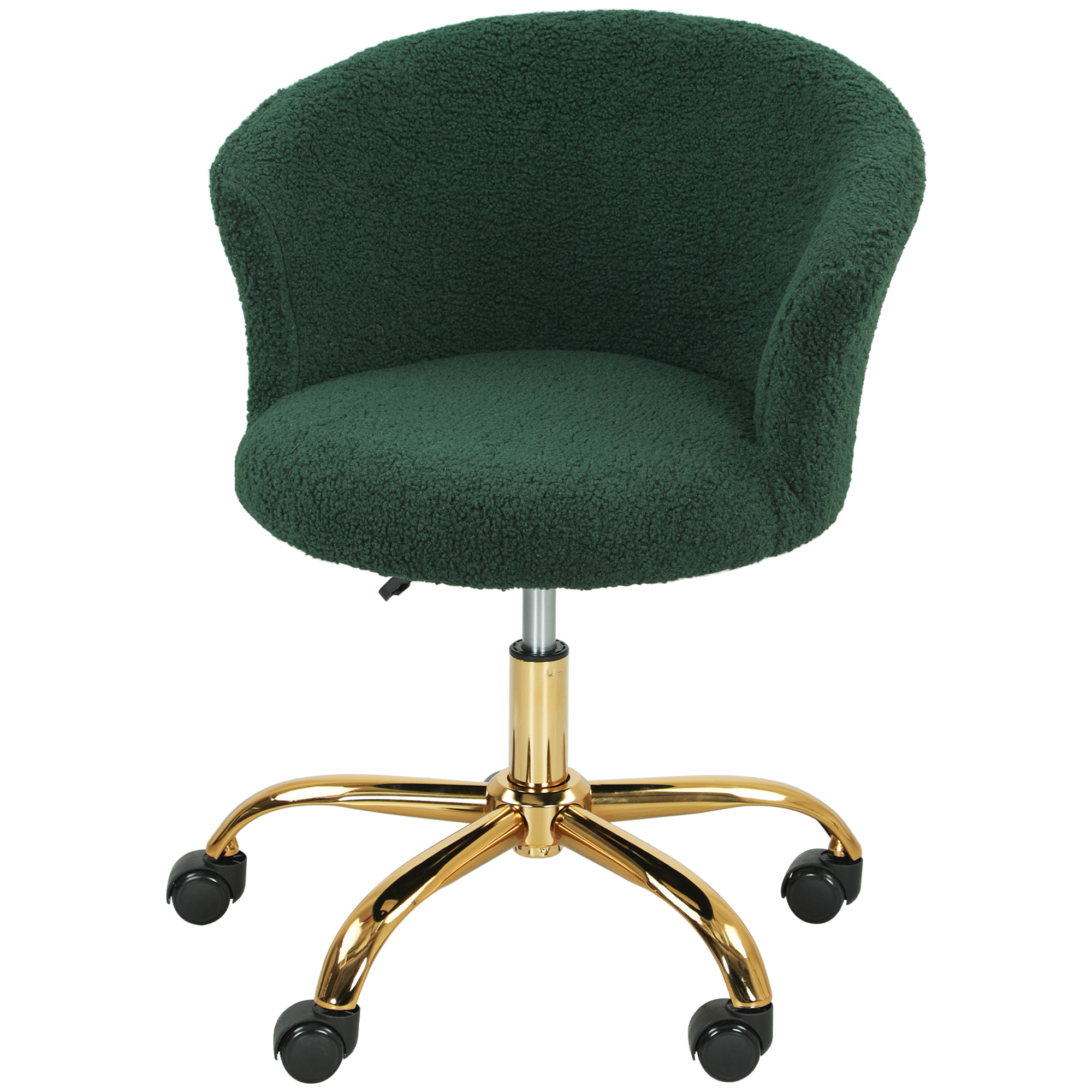 Chaise de bureau design effet courte laine bouclée piètement métal doré vert