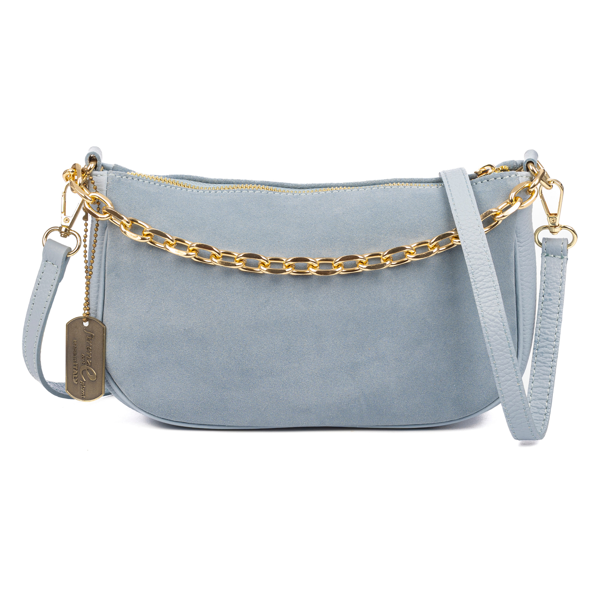 Avella borsa a tracolla donna, in vera pelle scamosciata combinata con Dollaro.