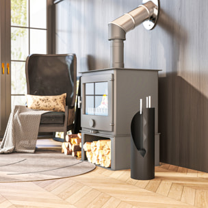 Juego Utensilios Chimenea de 4 Piezas, Juego de Accesorios para Chimenea de Metal con Escoba, Pala, Atizador y Cubo, 20x20x65 cm, Negro y Plateado