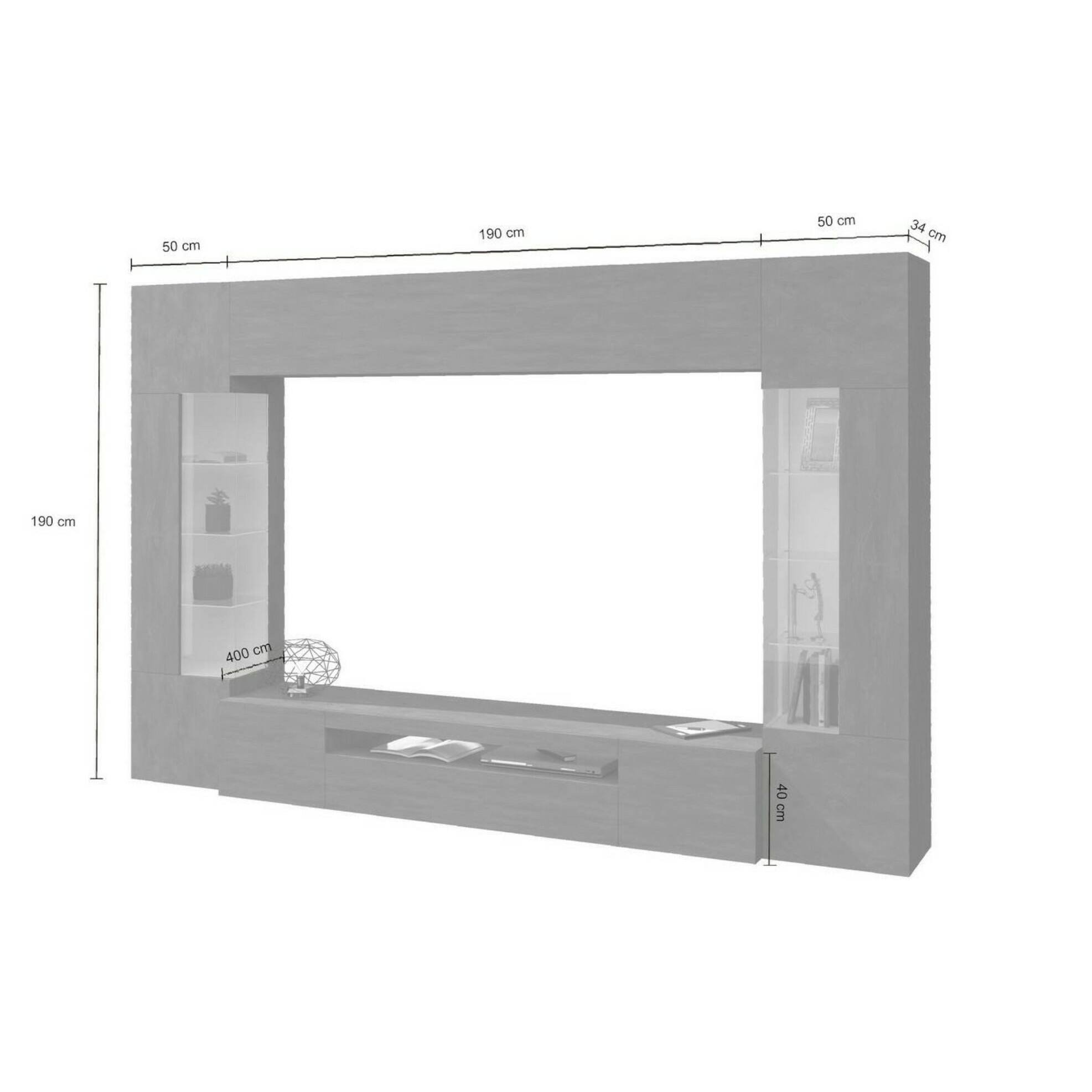 Parete attrezzata Clementino, Set salotto porta TV a 6 ante, Mobile soggiorno multiuso con luce LED, 100% Made in Italy, cm 290x40h191, Antracite