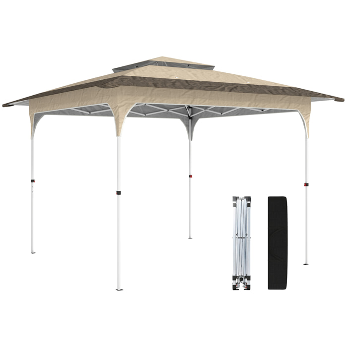Carpa Plegable 3,5x3,5 m, Pop-up, Cenador Pabellón de Jardín con Doble Techo, Cierre Central, UPF50+, Altura Ajustable de 3 Niveles y Bolsa de Transporte, Gazebo para Fiestas, Exterior, Caqui