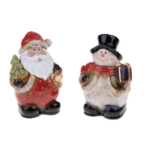 Set Di 2 Babbo Natale E Pupazzo Di Neve. Altezza 13,5 Cm - Pezzi 2 - 9,5X13,5X7cm - Colore: Verde - Bianchi Dino - Articoli Natalizi