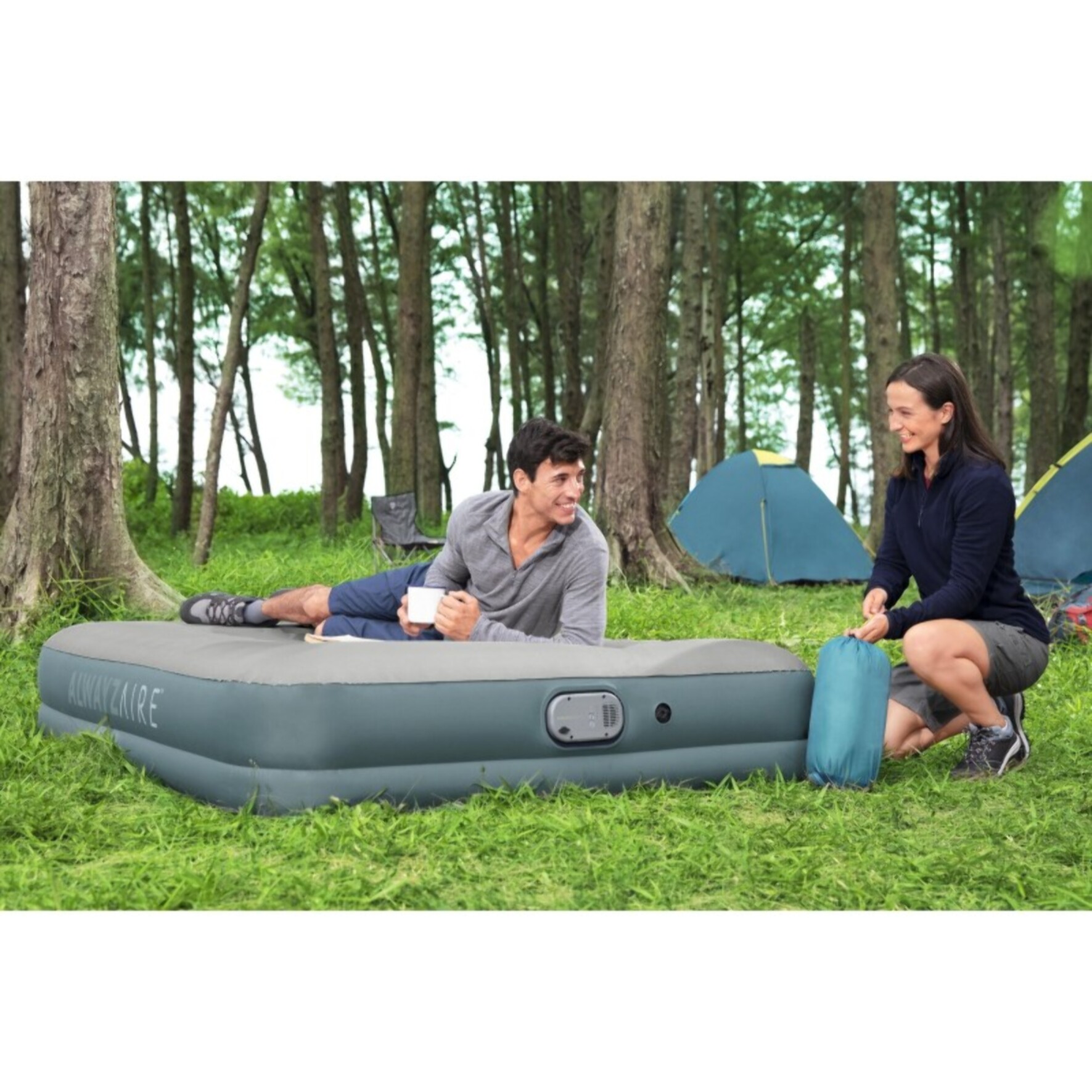Bestway Matelas gonflable 2 personnes 203 x 152 x 36cm pompe AlwayzAire électrique gris