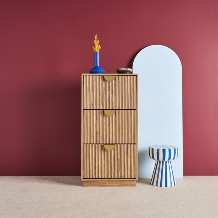 Meuble à chaussures décor bois de manguier rainuré 3 abattants CELIAN