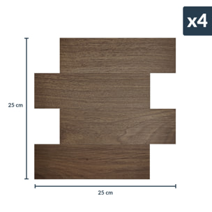 Crédence adhésive murale 3D  - Effet bois 4 pièces - Marron Brun