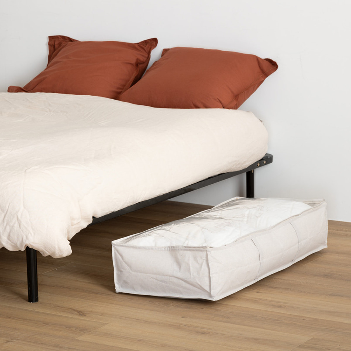 Housse de rangement "Groomy" sous lit beige 100x20cm