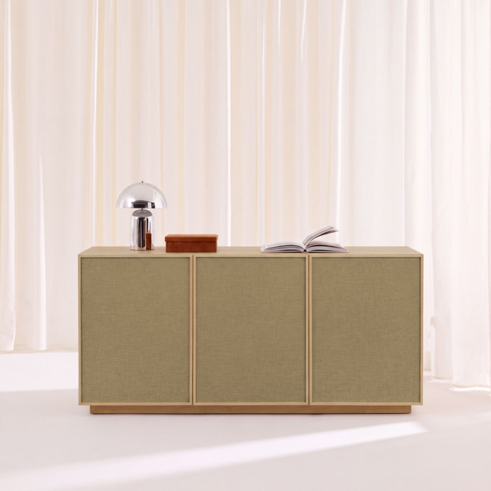 Buffet décor bois et tissu 3 portes 160cm KUBA