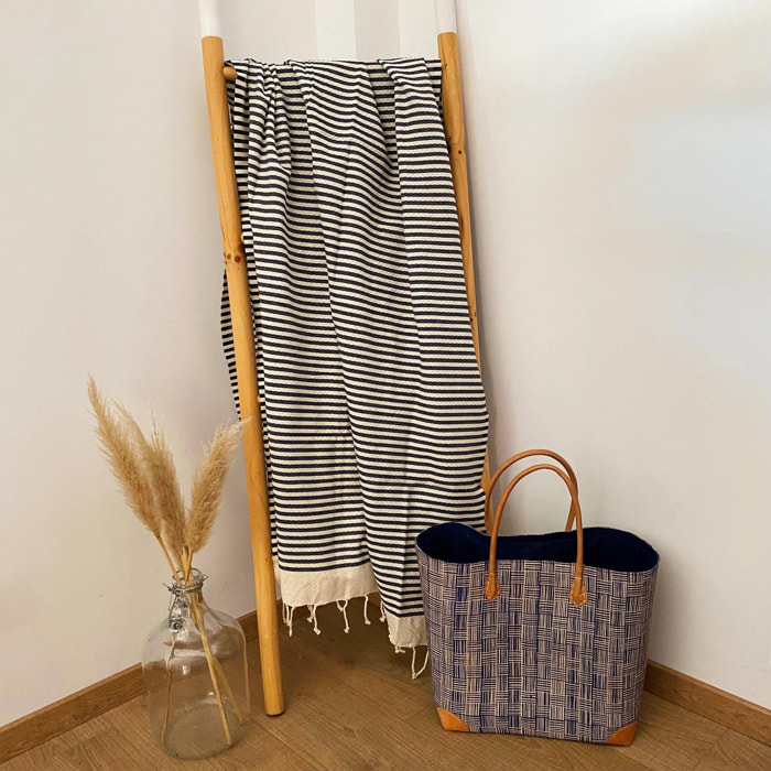 Fouta nid d’abeille traditionnelle - Yadara Bleu Marine - 100x200cm - 190g/m²