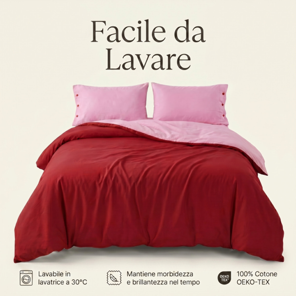 Parure copripiumino singolo in cotone bicolore morbido e traspirante, set sacco copripiumino con federa, design semplice ed elegante, tessuto resistente e certificato OEKO-TEX, facile da lavare, comfort naturale per uso quotidiano