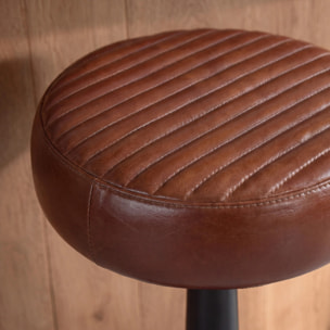 Tabouret pour îlot central 65 cm en cuir de buffle marron foncé - Lucien