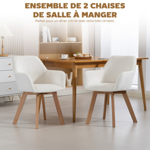 Chaises de visiteur design scandinave - lot de 2 chaises - pieds bois hévéa - assise dossier accoudoirs velours crème