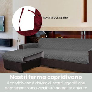 INTRECCI Copridivano 3 Posti con Penisola, Copridivano con Braccioli, Penisola Destra e Sinistra, Telo Copridivano Angolare, Impermeabile, Protegge da Macchie, Facile da Lavare. Colore: Grigio Scuro