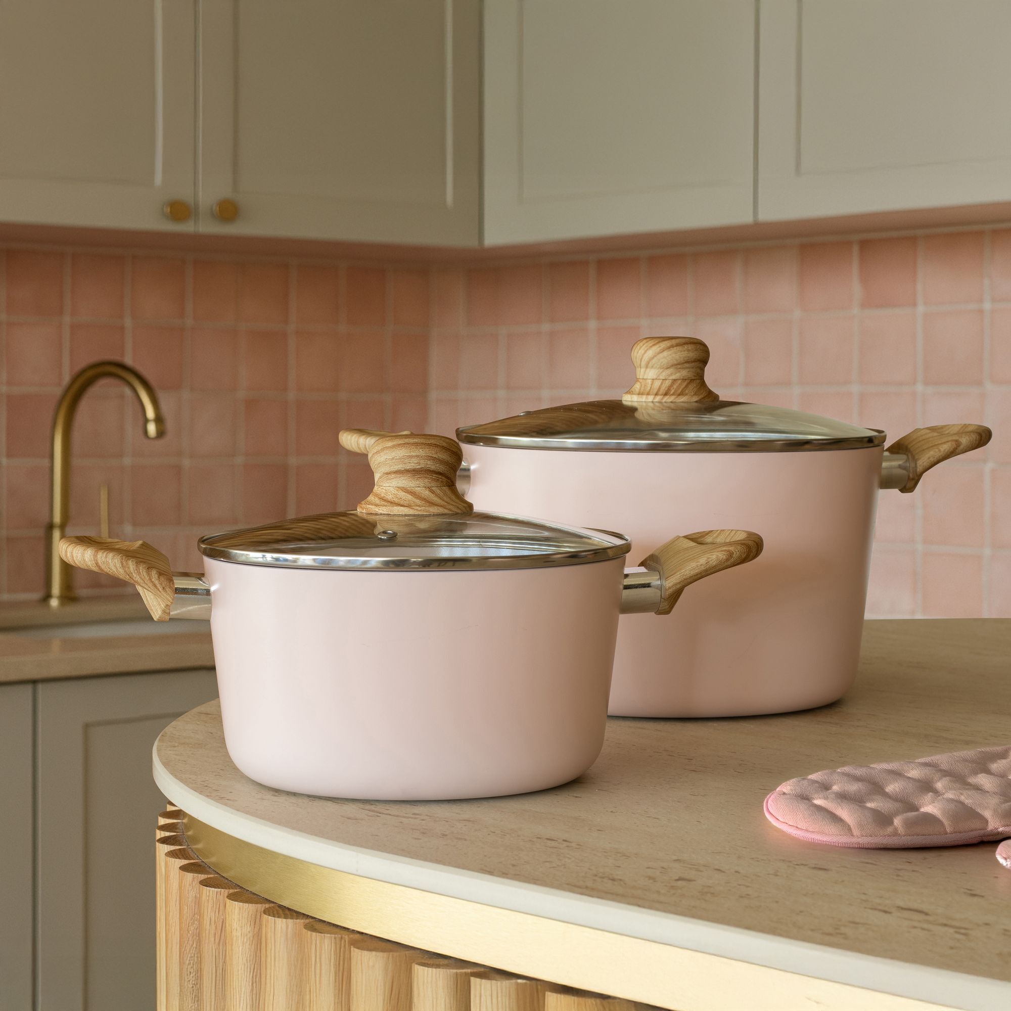 Faitout 20cm avec revêtement céramique rose - tous feux COLORAMA