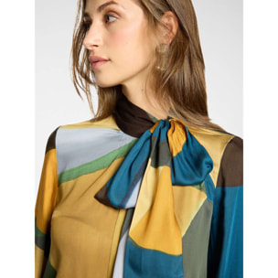 Elena Mirò - Blusa in raso stampato con fiocco - Giallo