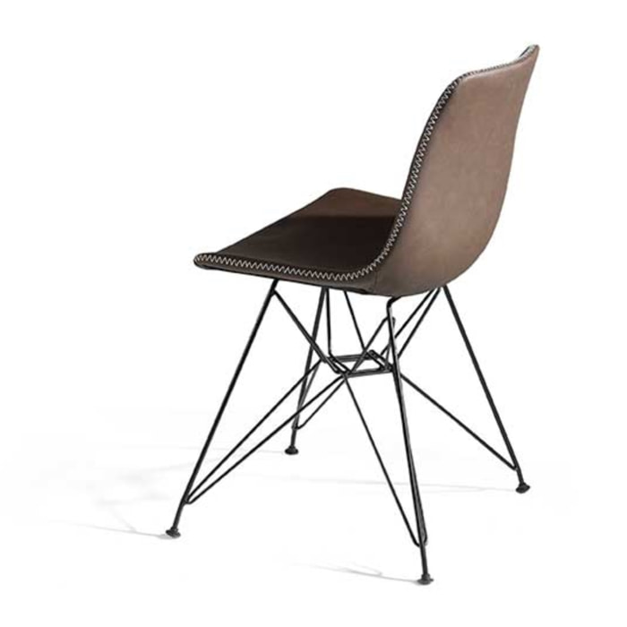 Set de 2 sillas – Polipiel marrón corteza y costura en zigzag