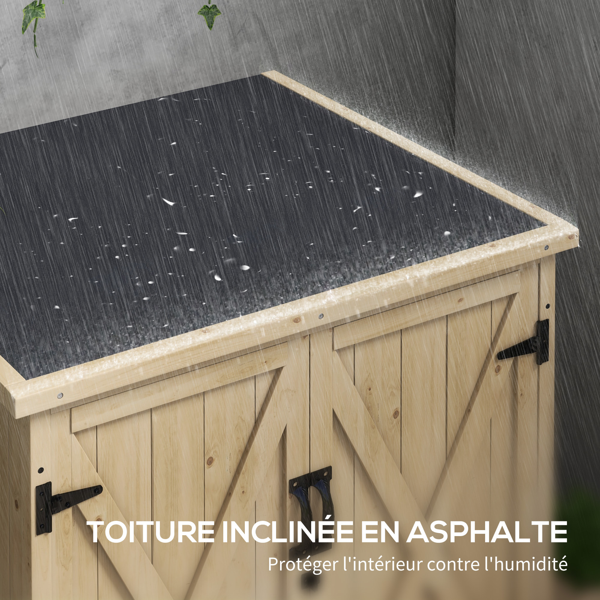 Armoire de jardin 2 portes croisillons étagère toit bitumé bois sapin pré-huilé