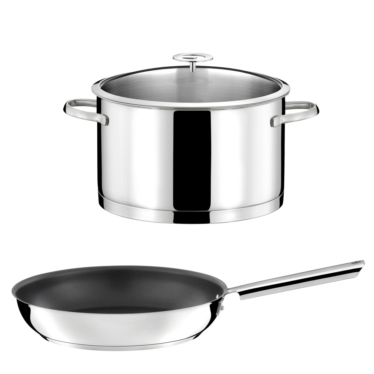 Elysée - 1 faitout inox 24cm avec couvercle et 1 poêle 28 cm revêtement céramique