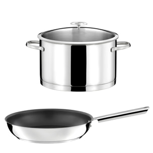 Elysée - 1 faitout inox 24cm avec couvercle et 1 poêle 28 cm revêtement céramique