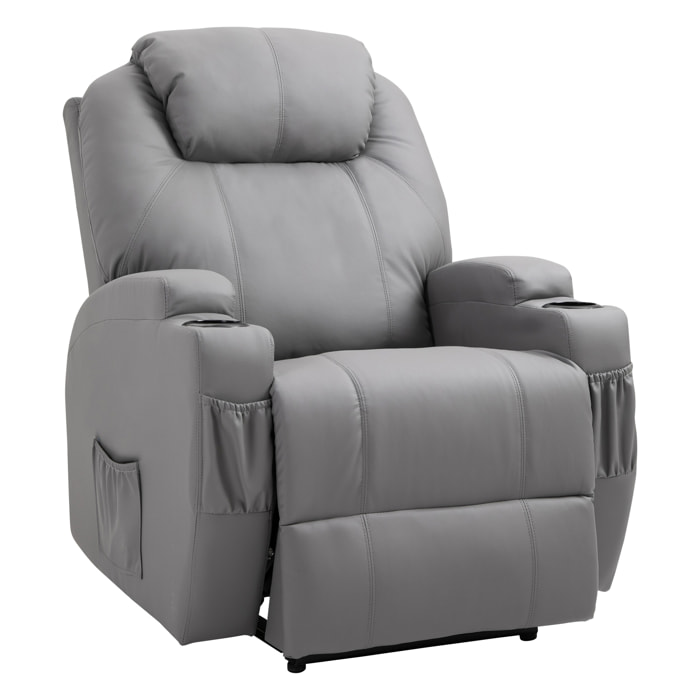 Fauteuil luxe de relaxation et massage inclinaison dossier repose-pied électrique revêtement synthétique gris