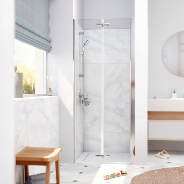 SK Porte de douche 80x196cm pliante anticalcaire avec profilé chrome brillant (SATSK80NIKA)