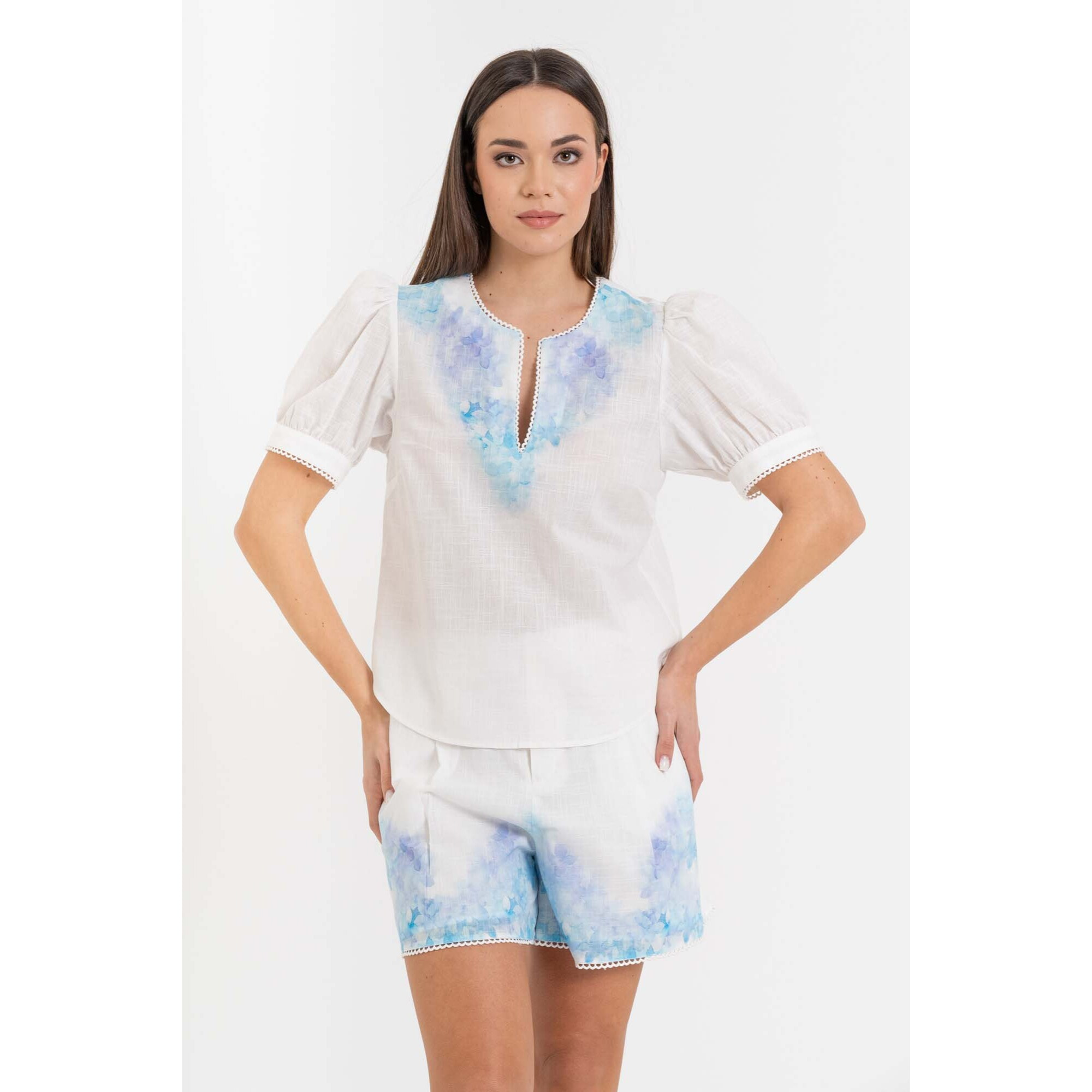 Kocca - Blusa donna in cotone con scollo a V e stampa floreale Donna