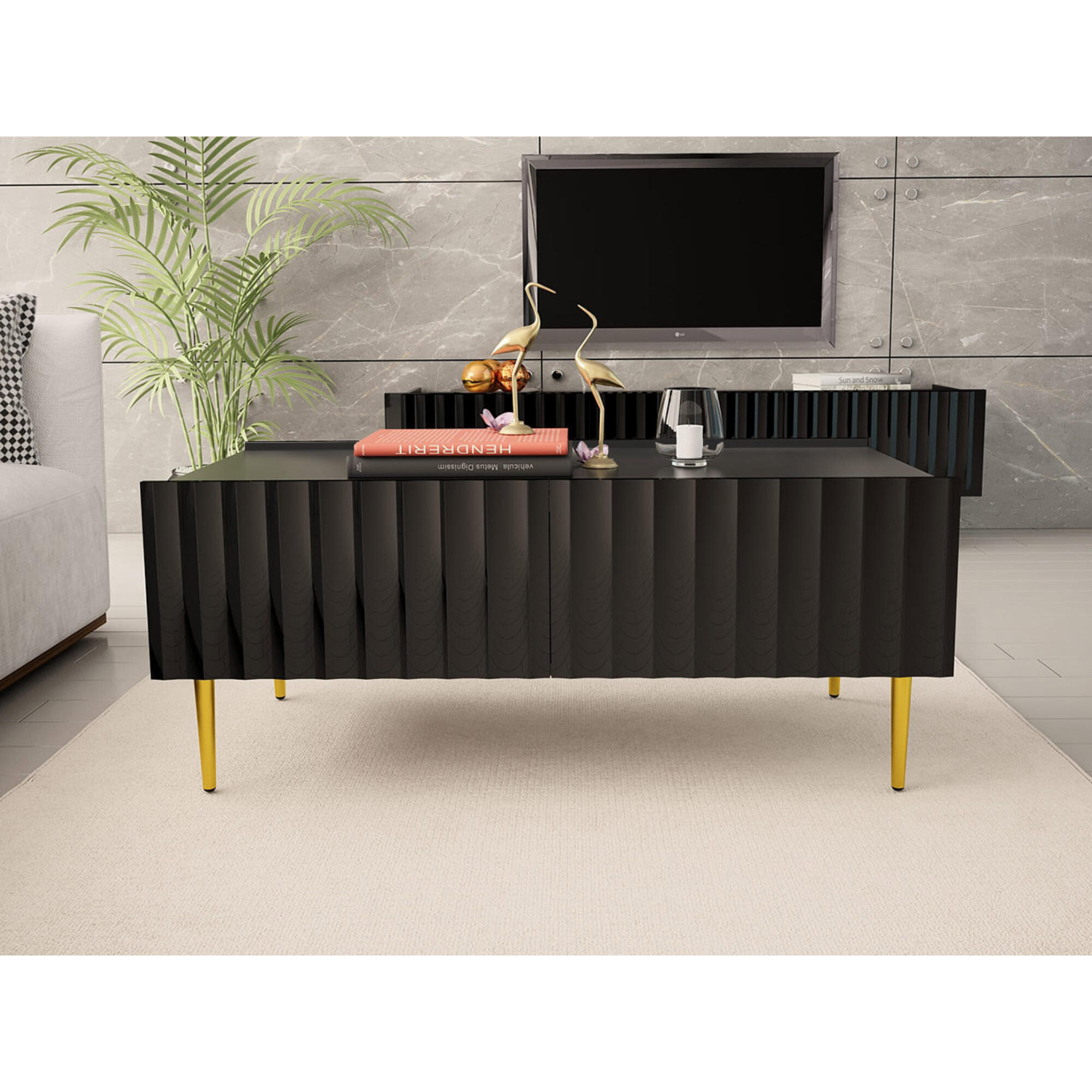 Ambre - table basse - 2 portes - 120 cm - Noir / Doré