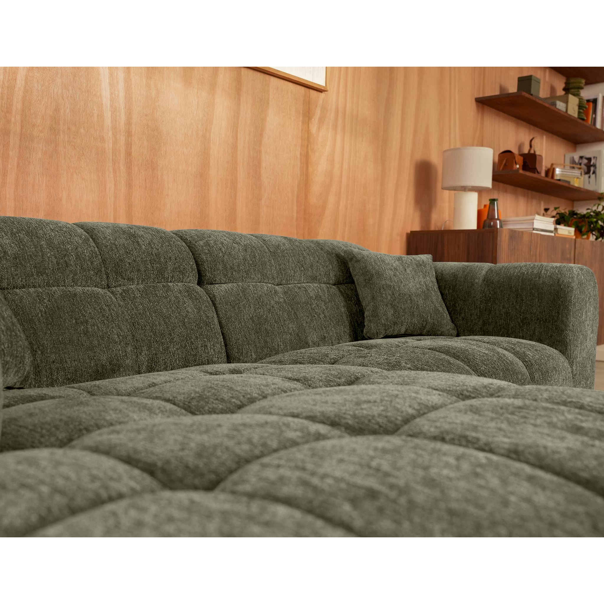 Mini Ray - Canapé d'angle gauche 4 places en tissu texturé - Vert Kaki