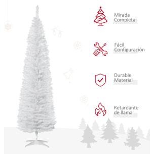 Árbol de Navidad Estrecho 210 cm, Árbol Artificial con 499 Ramas, Base de Plástico Desmontable, Fácil Montaje, para Salón Interior, Blanco