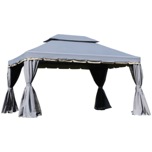 Cenador de Jardín 4x3 m Gazebo de Aluminio con Techo de Ventilación 4 Cortinas Laterales 4 Mosquiteras y 8 Orificios de Drenaje para Fiestas Eventos Exterior Gris