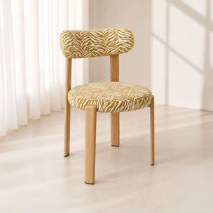 Lot de 2 chaises de table en métal effet bois et tissu zébré safran LILY