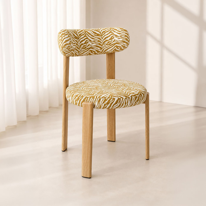 Lot de 2 chaises de table en métal effet bois et tissu zébré safran LILY
