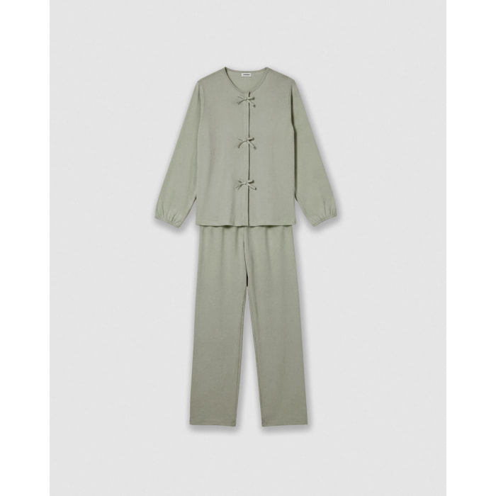 Pijama largo de algodón lazo verde