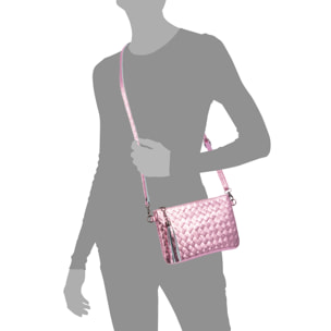 Oleggio bolso bandolera mujer. Piel auténtica Gamuza con grabado entrelazado y lacada brillante.