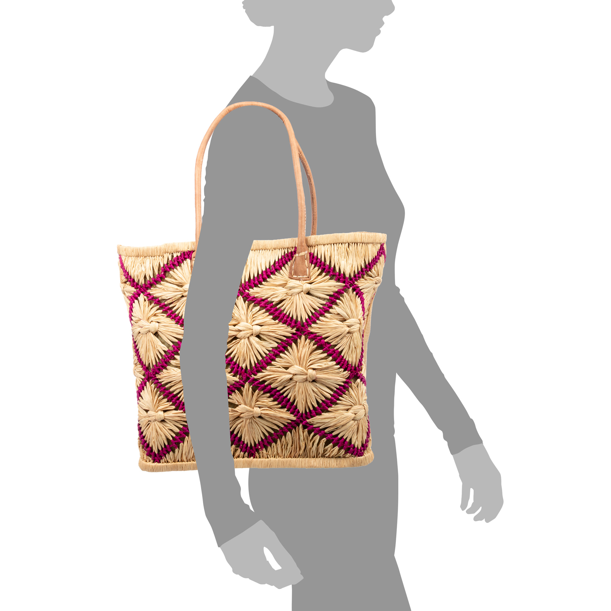 Vigonovo bolso shopper mujer. Fabricado en rafia y paja, con asas de cuero.